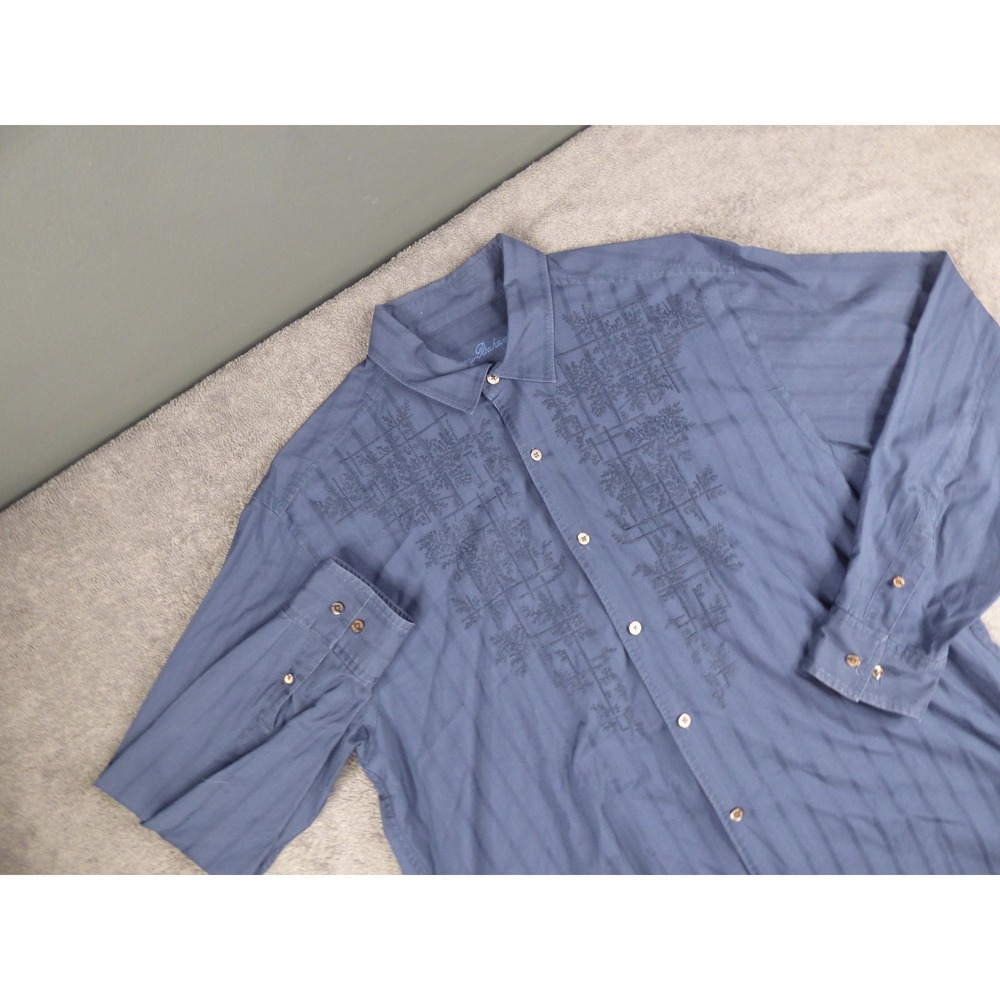 Tommy Bahama Mens Blue Embroidered Long Sleeve Button Down Cotton Shirt Large - Picture 2 of 11
